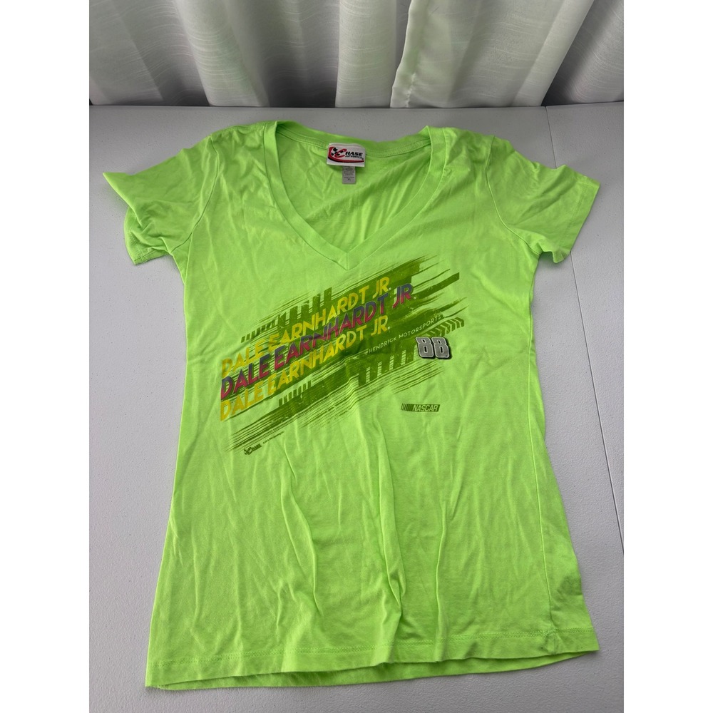 Chase Authentics Dale Earnhardt Jr 88 NASCAR Neon Green V-Neck Graphic Tee XL